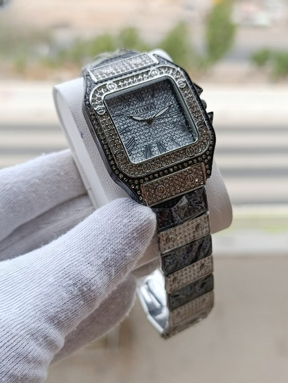 Ladies Stylish Stone Watch – Black and silver