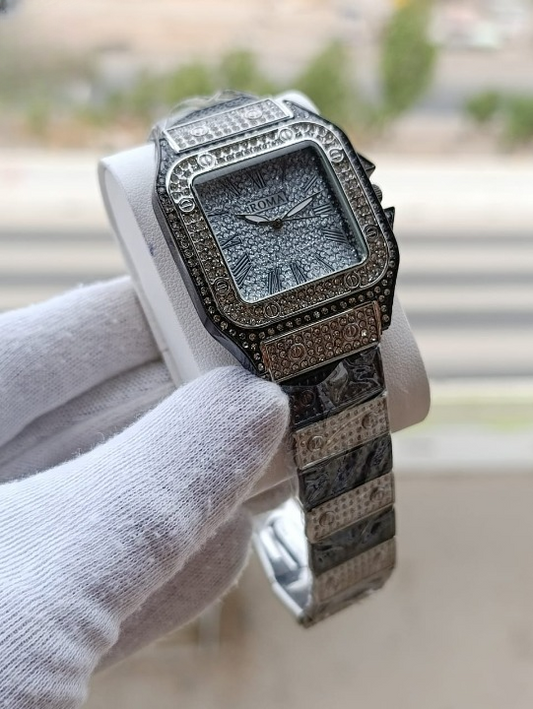 Ladies Stylish Stone Watch – Black and silver