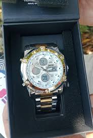 SKMEI 1389 Men’s Digital Analog Business Watch – Two-Tone Gold & Silver Stainless Steel Chronograph with Matte White Dial - without box